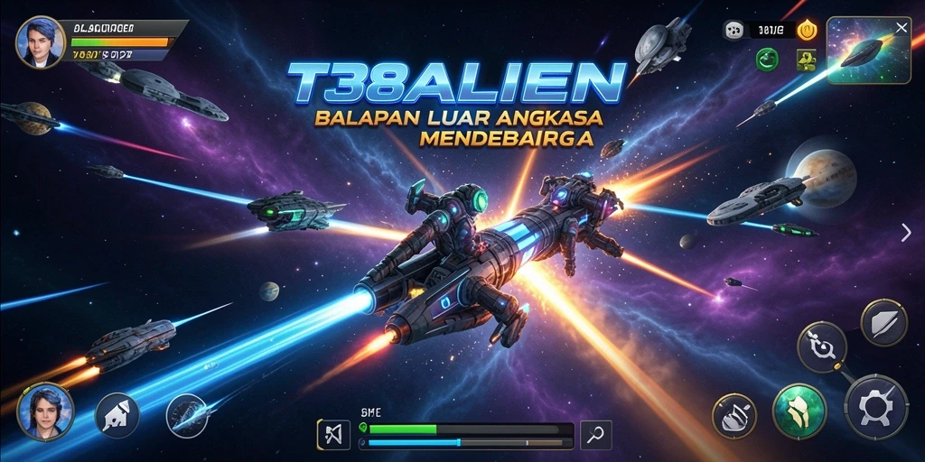 Gameplay Racing mendebarkan di luar angkasa dengan kendaraan futuristik.