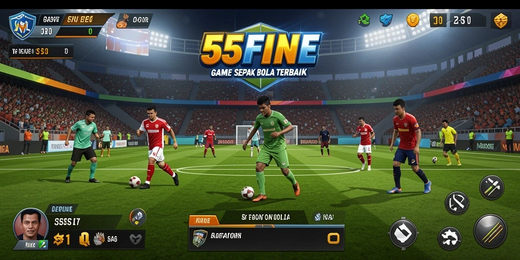 Tampilan gameplay seru dalam 55FIVE menunjukkan aksi sepak bola yang menegangkan.