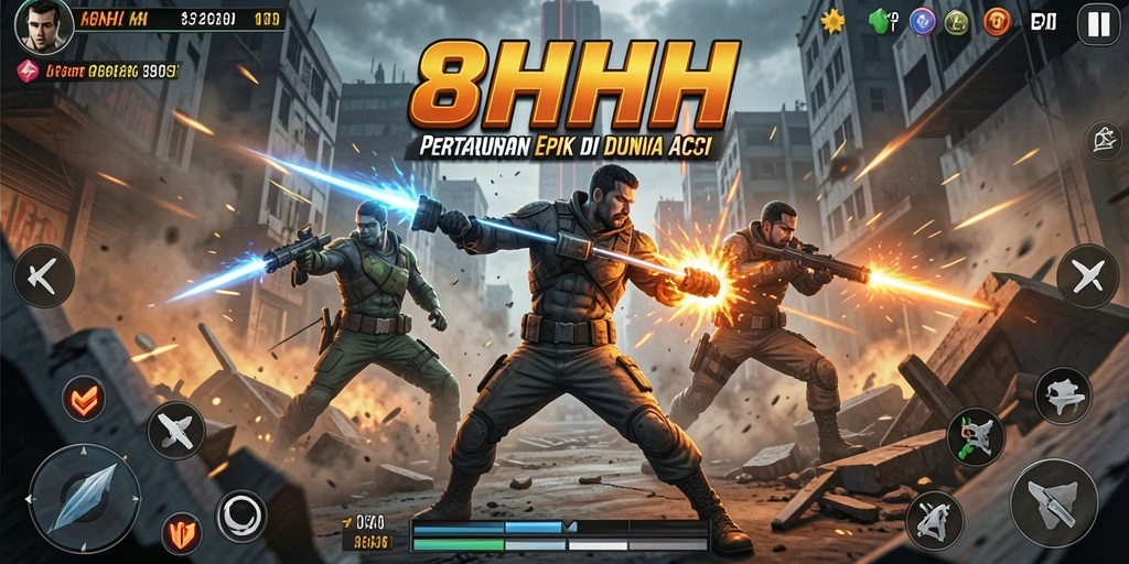 Tangkapan layar gameplay 8HHH menampilkan pertarungan seru dan mendebarkan.