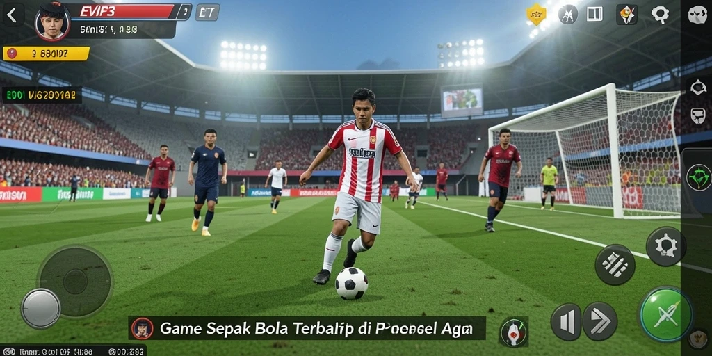 Tampilan gameplay seru di EVIP3 dengan aksi sepak bola yang mendebarkan.