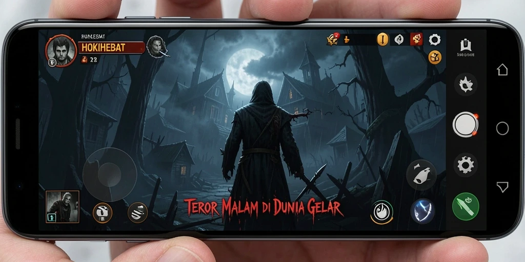 Tangkapan layar menampilkan ketegangan gameplay HOKIHEBAT saat menjelajahi tempat angker.
