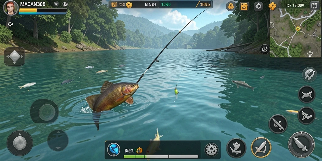 Tampilan gameplay memancing yang menegangkan dan realistis di MACAN388.