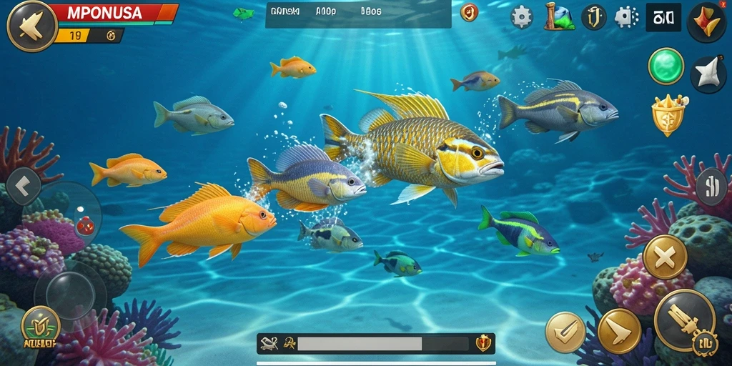 Tampilan gameplay seru MPONUSA saat menangkap ikan.