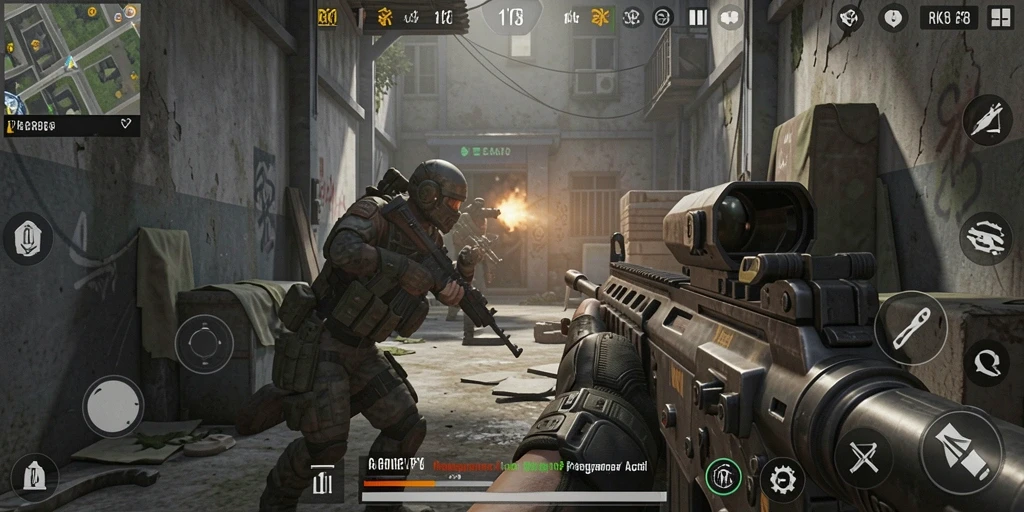 Screenshot gameplay RK88 menampilkan aksi tembak-menembak yang memukau.