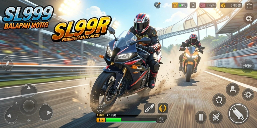 Screenshot utama SL999 menampilkan balapan motor yang seru dan mendebarkan.