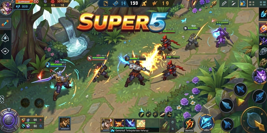 Tampilan gameplay SUPER5 dengan pertarungan seru dan strategi tim.