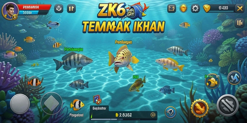 Tangkapan layar gameplay <strong>ZK6</strong> yang menampilkan aksi menembak ikan yang seru.